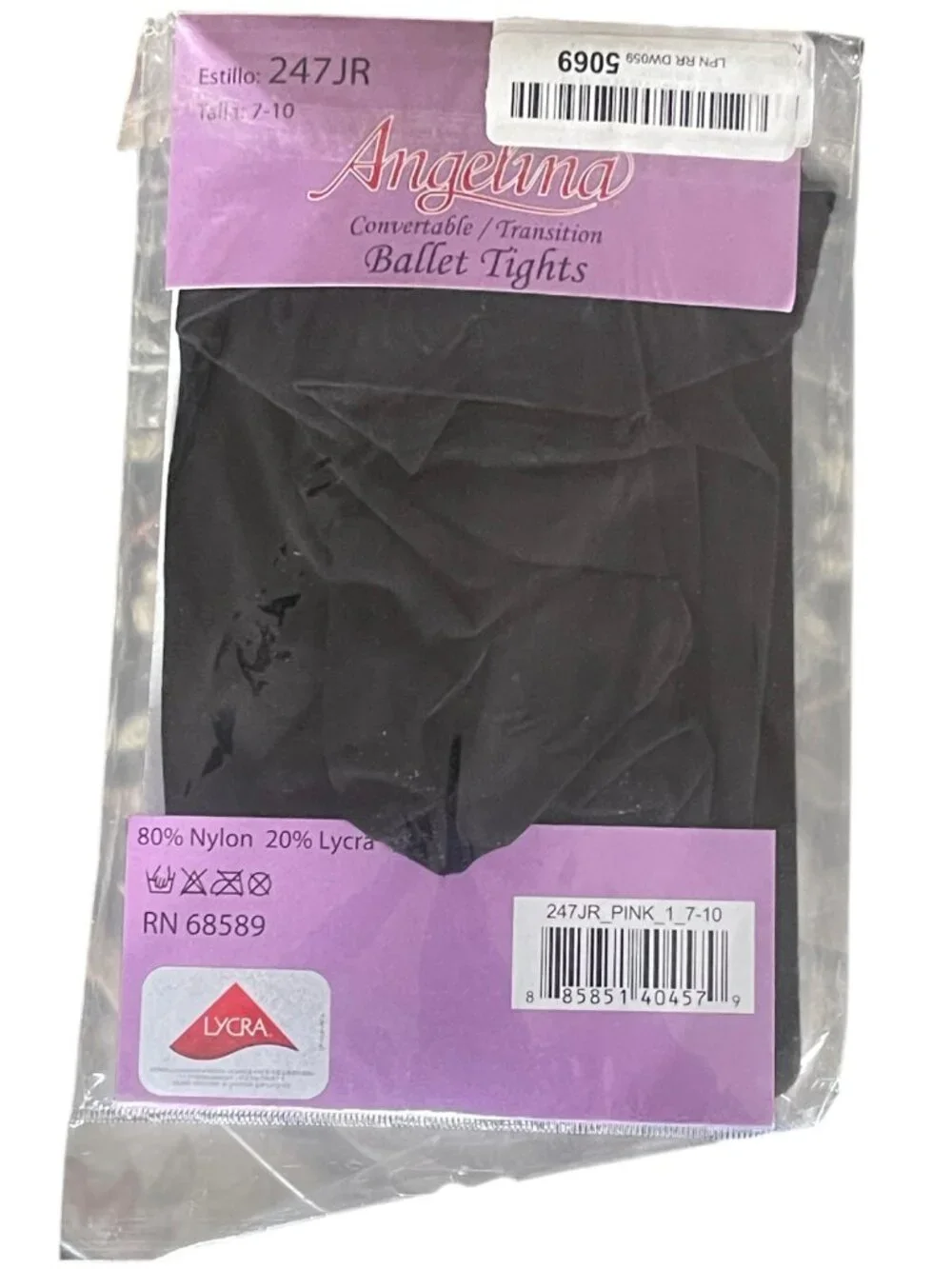 Angelina 247JR Professional-Grade Convertible Transition Ballet Tights Size 7-10